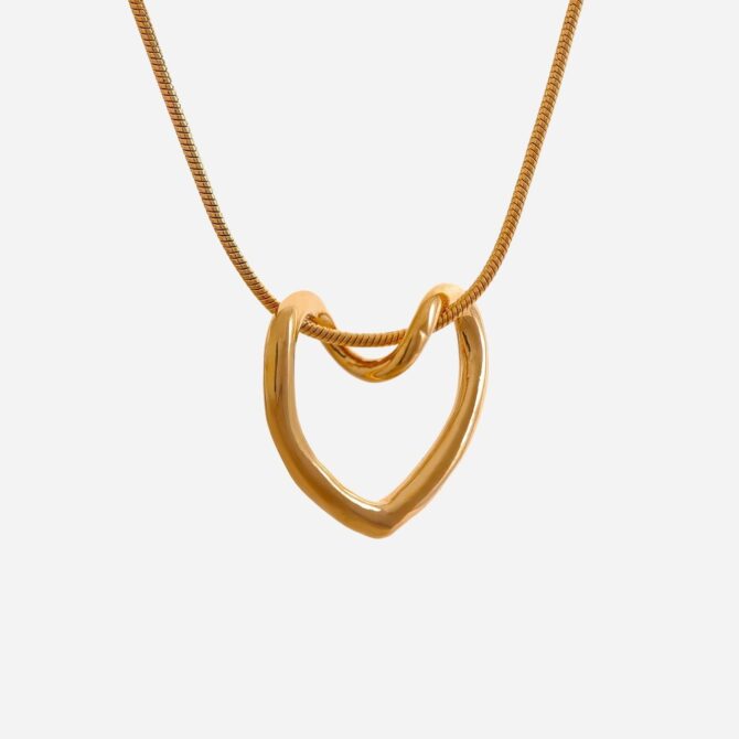 Collar De Corazón Hueco Chapado En Oro De 18k 15