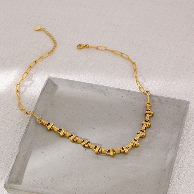 Collar De Cadena Irregular Chapado En Oro De 18k 5