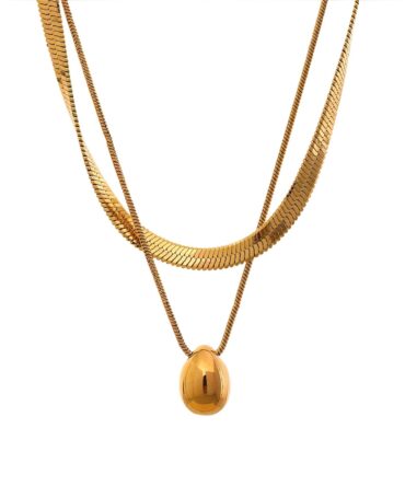 Collar Doble Con Colgante Ovalado Chapado En Oro De 18k 1