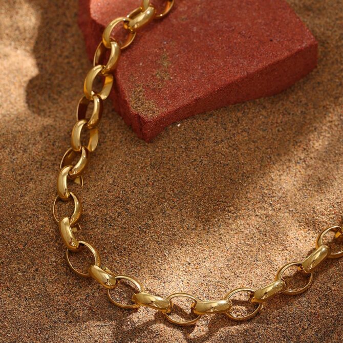 Collar De Cadena De Eslabones Gruesos Chapado En Oro De 18k 7