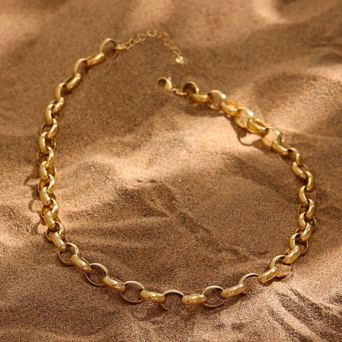 Collar De Cadena De Eslabones Gruesos Chapado En Oro De 18k 5