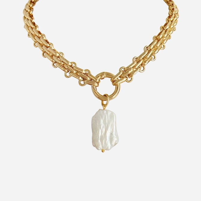 Collar Grueso Con Colgante De Perlas Chapado En Oro De 18k 7