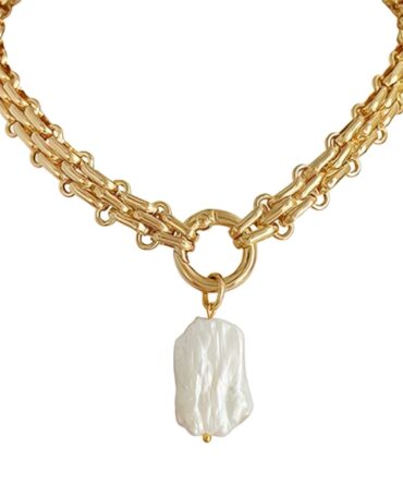 Collar Grueso Con Colgante De Perlas Chapado En Oro De 18k 1