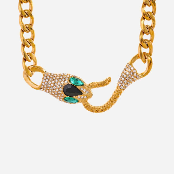 Collar Serpiente Chapado En Oro 18k Con Circonitas 8
