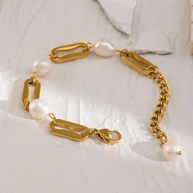 Pulsera de eslabones de perlas chapada en oro de 18 quilates 5