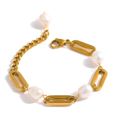 Pulsera de eslabones de perlas chapada en oro de 18 quilates