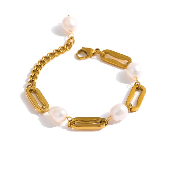Pulsera de eslabones de perlas chapada en oro de 18 quilates